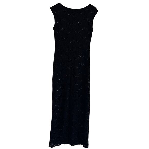 Lauren Ralph Lauren Evening Dress Gown Sequin Black SZ8 Slide Slit Drop Neck - Picture 5 of 10